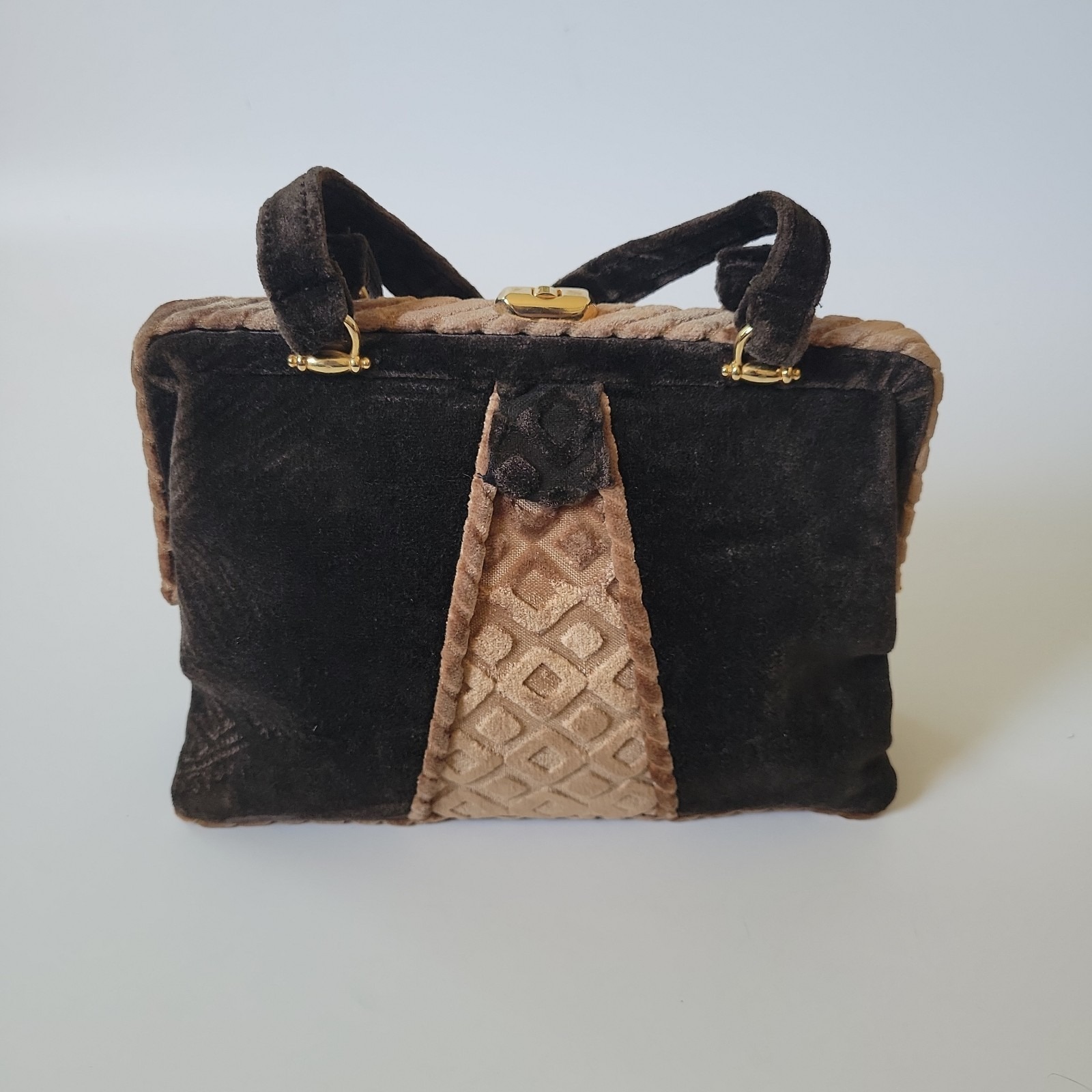 Vintage F Foti Creazioni Velvet Handbag Top Handle Chocolate Brown Mcm Mod Retro